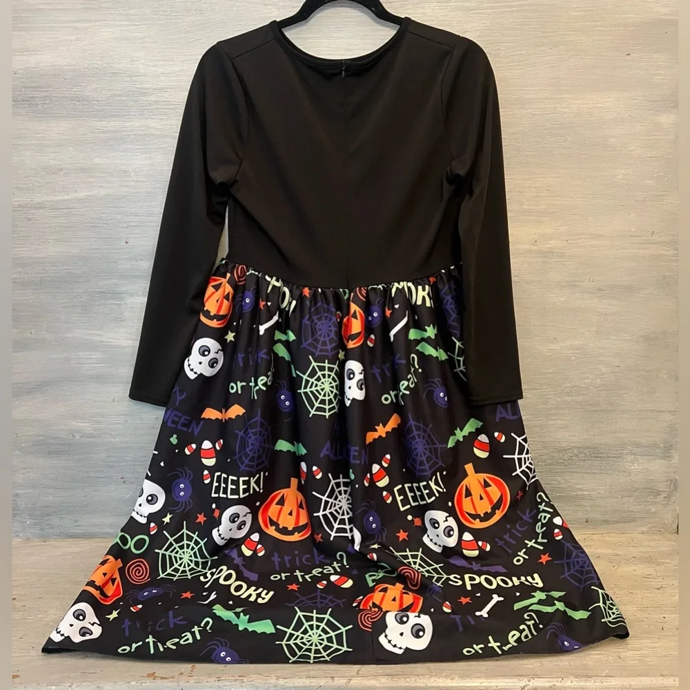 Camisa Spiders Webs Skulls Jackolanterns Candycorn Happy Halloween‎ Dress L LN